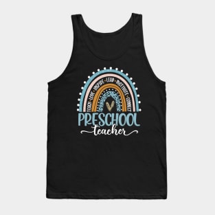 Preschool Teacher Leopard Boho Rainbow Back To School Teach Tank Top